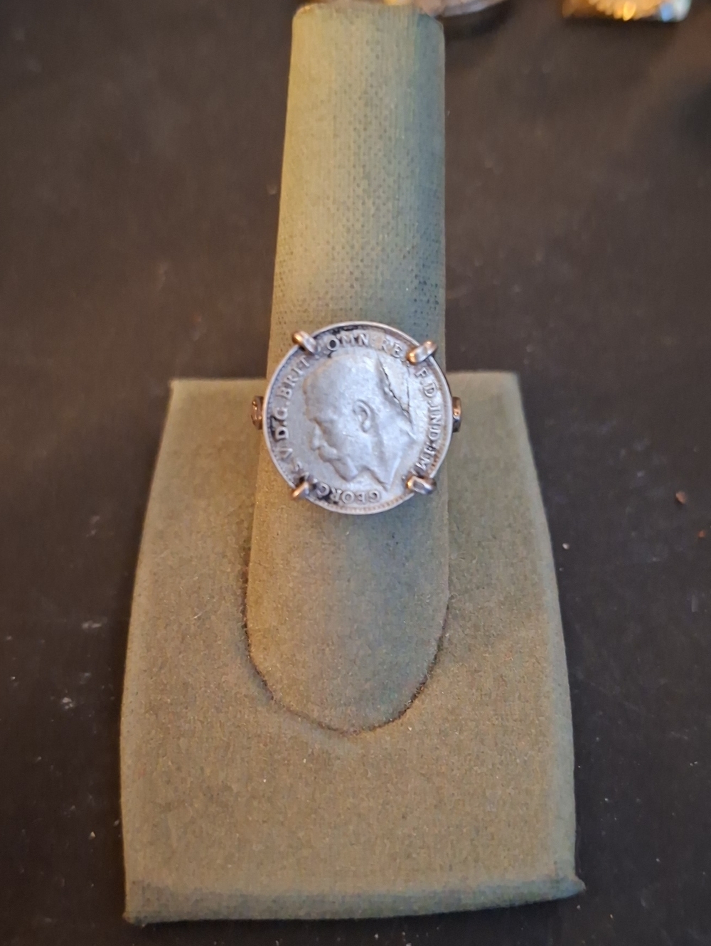 Antique 1921 3 P Sterling Silver Coin Ring - King George Vth